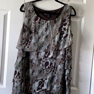 Connected Woman Layered Mini Dress, Brown/Green. 14W